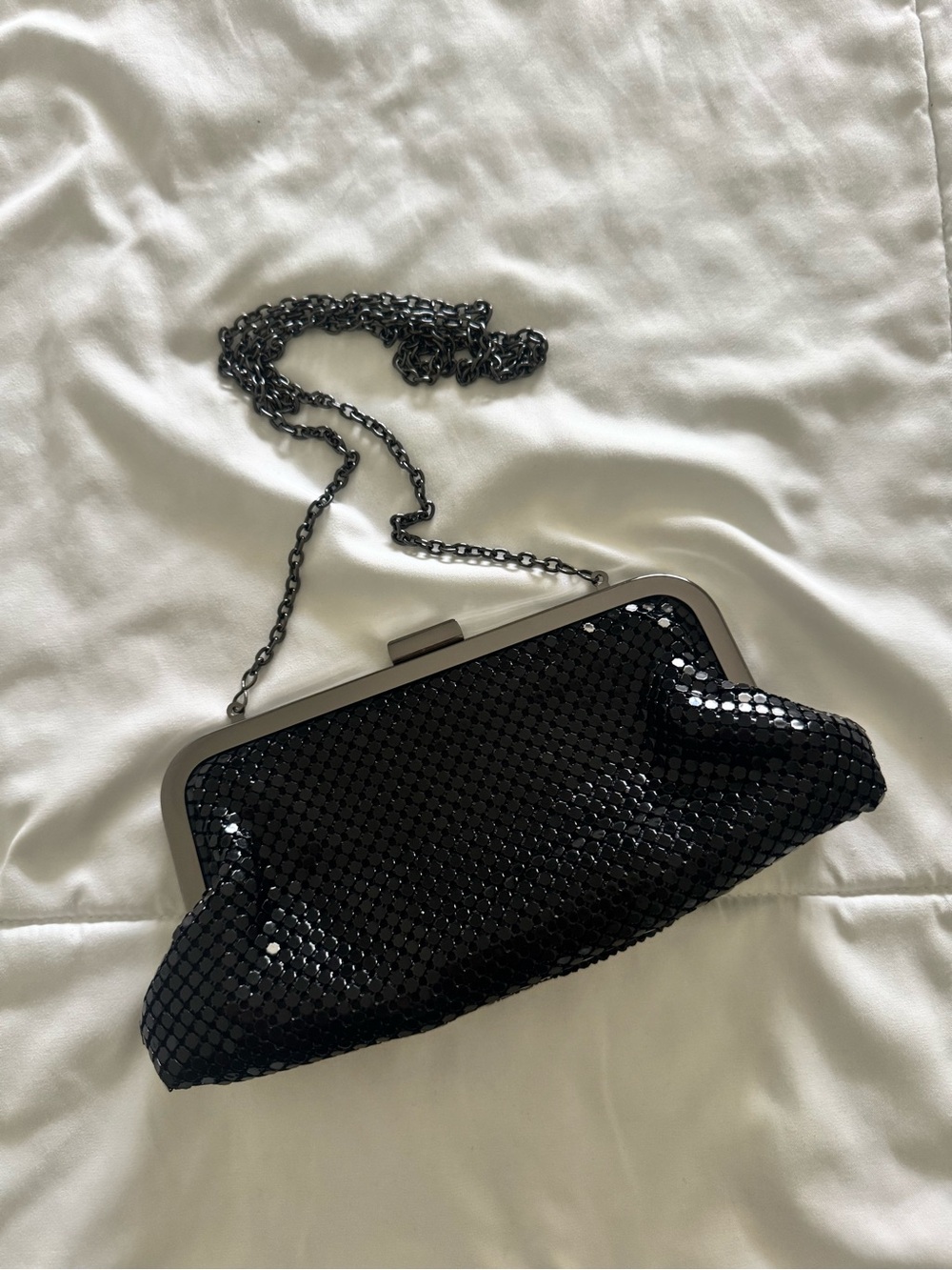 Black Sequined Chain Clutch Shoulder Bag